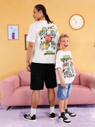 Dexter's Laboratory X SHEIN تي شيرت صيفي كاجوال بأكمام قصيرة مع رسوم كرتونية مناسب للفتيان المراهقين