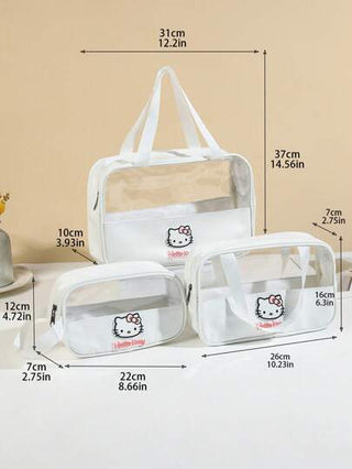 Sanrio حقيبة مكياج شفافة سانريو هالو كيتي - منظم مستحضرات تجميل من بي في سي مقاوم للمياه مع جيب كبير للاستخدام السفري والتنقل, إكسسوارات سفر جميلة من البولي يوريثين للنساء ,منظم لمستلزمات السفر والتجميل هدايا أساسية مع سحاب وملحقات الأظافر