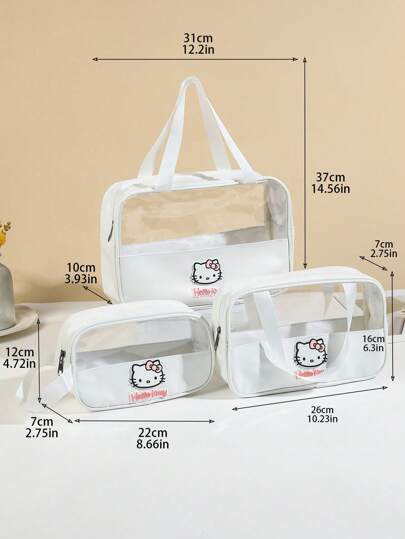 Sanrio حقيبة مكياج شفافة سانريو هالو كيتي - منظم مستحضرات تجميل من بي في سي مقاوم للمياه مع جيب كبير للاستخدام السفري والتنقل, إكسسوارات سفر جميلة من البولي يوريثين للنساء ,منظم لمستلزمات السفر والتجميل هدايا أساسية مع سحاب وملحقات الأظافر