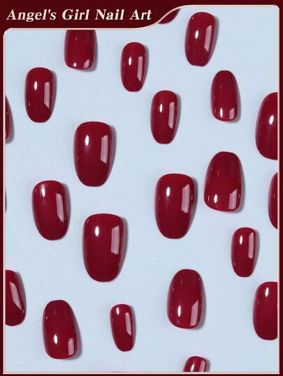 24 قطعة / مجموعة أظافر صحية مستديرة قصيرة باللون العاري، ألوان ماكرون والأحمر البرغندي، أظافر اكريليك صناعية كاملة الملئ، تحتوي على 1 غراء جيلي و 1 ملف أظافر، مناسبة للنساء والفتيات في العمل اليومي والدراسة والحفلات وفن الأظافر