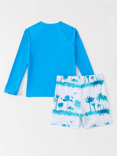 مايوه أولادي طقم ملابس السباحة المزين بطبعة أشجار جوز الهند للصبية المراهقين، عطلة نزهة الشاطئ