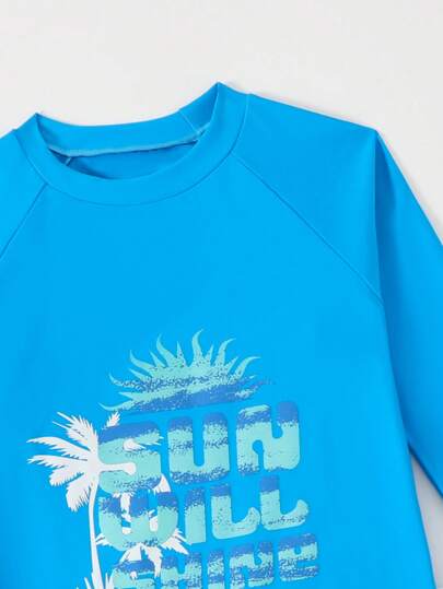 مايوه أولادي طقم ملابس السباحة المزين بطبعة أشجار جوز الهند للصبية المراهقين، عطلة نزهة الشاطئ