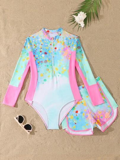 قطعة واحدة بذلة سباحة ذات شورت للمراهقات