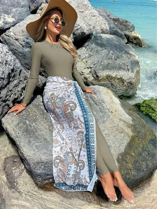 Swim Mulvari ثلاث قطع ملابس سباحة جديدة للصيف، سروال طويل الأكمام وتنورة ملفوفة، بزي محتشم (بوركيني)، ملابس سباحة عربية