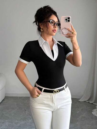 Gloray تي شيرت قصير الأكمام للنساء موديل عصري 2 في 1 للربيع والصيف