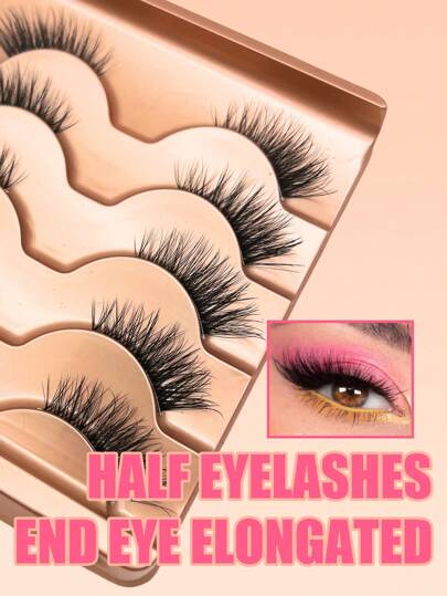 5 أزواج من رموش عين صناعية نصفية، رموش صناعية على شكل شريط، بطول 5-10 مم، طراز حرف D، تطويل للرموش الصناعية، رقيقة طبيعية للرموش الصناعية، إعادة الاستخدام للرموش الصناعية، سهلة التطبيق، مناسبة للمواعدة والحفلات وغيرها من المناسبات. تطويل رموش نمط...