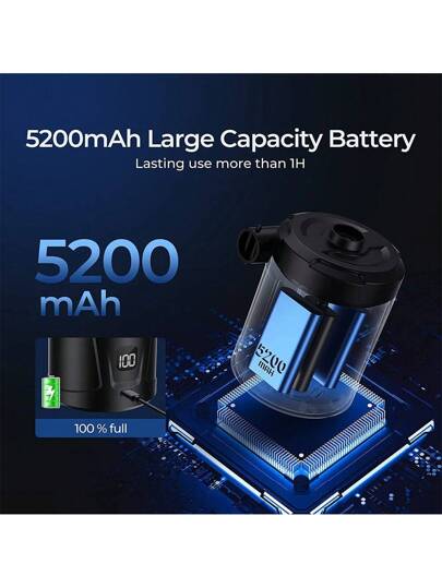 مضخة هواء كهربائية للنفخ، مضخة لحشايا الهواء 5200مللي أمبير حتى مع 4 فوهات وشاشة عرض LED، نافخة/مفرغة للمسابح وقوارب المجاديف والتخييم والحلقات السباحة