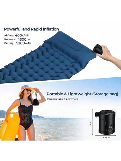 مضخة هواء كهربائية للنفخ، مضخة لحشايا الهواء 5200مللي أمبير حتى مع 4 فوهات وشاشة عرض LED، نافخة/مفرغة للمسابح وقوارب المجاديف والتخييم والحلقات السباحة