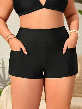 SHEIN Swim بوتوم السباحة ذو اللون الأحادي العصري للأحجام الكبيرة، مناسب للصيف