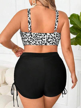 SHEIN CURVE+ بدلة سباحة بقطعتين وتصميم فرو الفهد للمرأة بحجم كبير ، بكيني للعطلة
