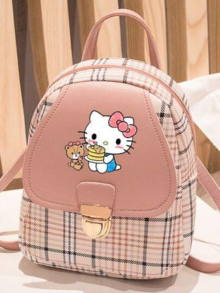 Sanrio حقيبة ظهر سانريو هالو كيتي حلوة صغيرة، حقيبة كورية صغيرة عصرية، حقيبة كتف متقاطعة، حقيبة هاتف متناقضة اللون، حقيبة ظهر ذات شبكة من جلد البولي يوريثان