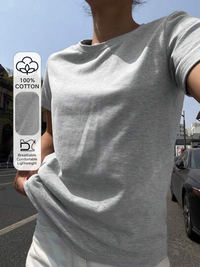 DAZY تيشيرت نسائي كاجوال أحادي اللون قصير الأكمام