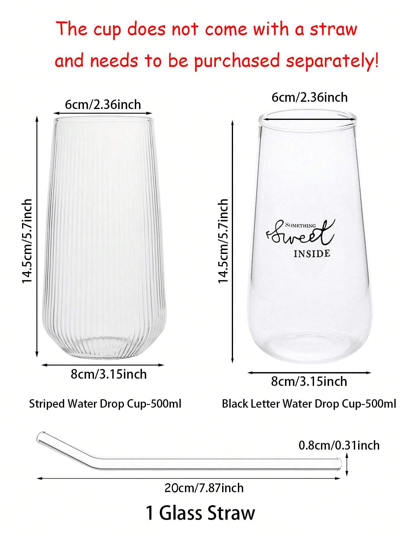 1 طقم أكواب من الزجاج الشفاف مع تقوس عمودي، خيار أنيق لتمتع بالقهوة المثلجة والعصائر والكوكتيلات، بتصميم عصري بسيط مخطط، أكواب مياه مثالية لمشروبات يومية وتجمعات غير رسمية