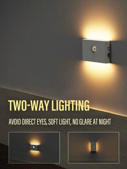 قطعة واحدة من الإضاءة الليلية الذكية القابلة للشحن، إضاءة خطوة ذات استشعار للحركة، إضاءة خافتة الاتجاه، مناسبة للممرات والساللم والغرف والحمامات والمطابخ