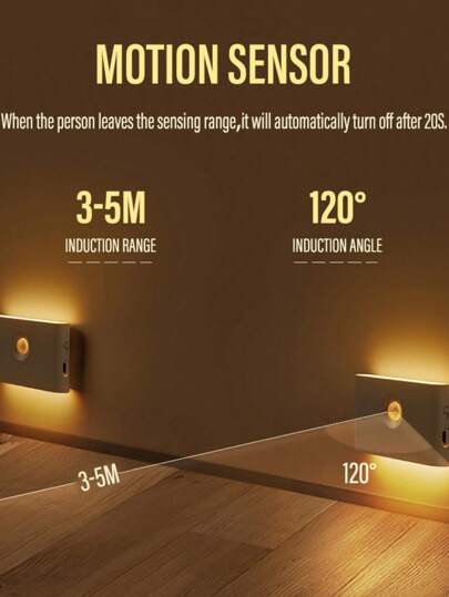قطعة واحدة من الإضاءة الليلية الذكية القابلة للشحن، إضاءة خطوة ذات استشعار للحركة، إضاءة خافتة الاتجاه، مناسبة للممرات والساللم والغرف والحمامات والمطابخ