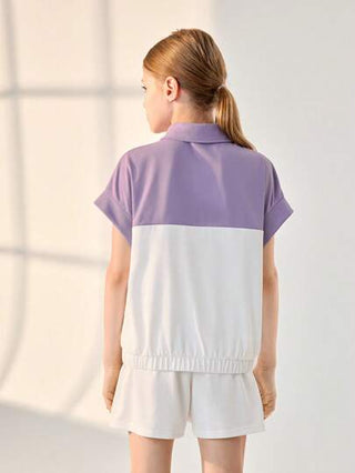girls-sets JNSQ طقم شورت وتيشيرت كاجوال رياضي أكمام قصيرة للبنات، طقم أكمام قصيرة رياضي كاجوال مجزأ باللون المتباين للأطفال، تصميم جديد للصيف