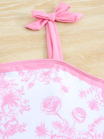 مجموعة 2 قطعة بدلة سباحة كبيرة طويلة ذات طباعة فخارية قديمة مع رداء شيفون طويل للفتيات