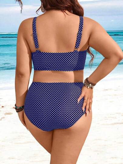 Swim Lushoire بدلة سباحة للنساء الممتلئات المكونة من قطعتين، قمصان بأربطة سميكة مطبوعة وسروال بخصر عالِ، مناسب للعطلات