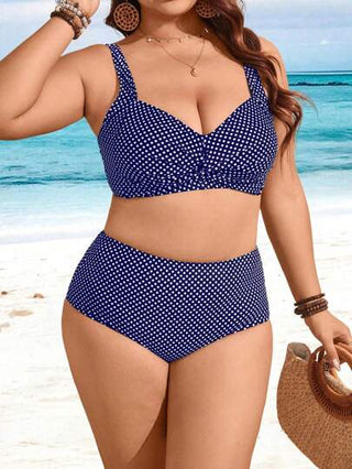 Swim Lushoire بدلة سباحة للنساء الممتلئات المكونة من قطعتين، قمصان بأربطة سميكة مطبوعة وسروال بخصر عالِ، مناسب للعطلات