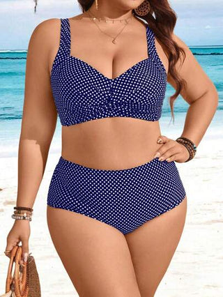 Swim Lushoire بدلة سباحة للنساء الممتلئات المكونة من قطعتين، قمصان بأربطة سميكة مطبوعة وسروال بخصر عالِ، مناسب للعطلات