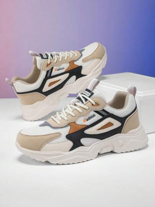 أحذية رياضية للرجال بتصميم ألوان متباينة وطباعة الرسائل والرقع مع أربطة، أحذية مريحة للاستخدام اليومي والتنزه في الأماكن الخارجية، أحذية جري مناسبة للمراهقين والشباب