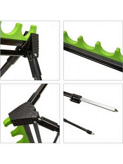حامل الصيد الألومنيوم القابل للضبط 8 ثقوب، بتصميم قابل للطي ومرساة أمان، مناسب للصيد في الأماكن المفتوحة - أسود، الصيد والبكرة
