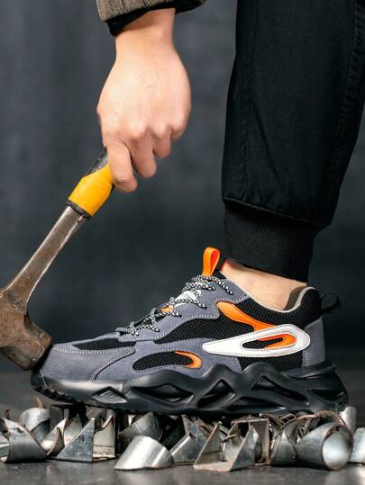 أحذية عمل فولاذية ثقيلة الوزن وقابلة للتنفس، مع حماية ضد الصدمات والانزلاق وقابلة للثقب، مناسبة للبناء