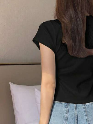 DAZY تي شيرت بأكمام قصيرة و ياقة دائرية ، لون أساسي أبيض ،نساء ، كاجوال للعمل ، الربيع والصيف