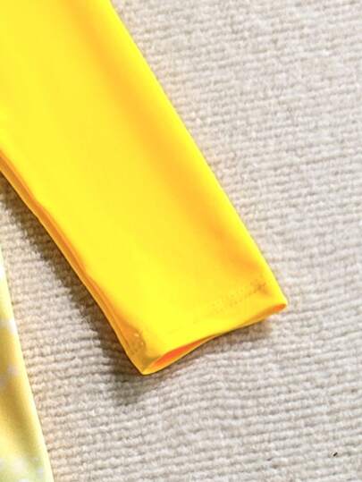 SHEIN Lunivi بدلة سباحة طويلة الأكمام بنمط كرتوني قطعة واحدة للبنات