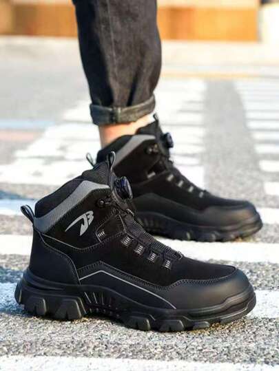بوت عمل حماية قدم الرجال ذات أطراف معدنية، بوت سلامة للصناعة والبناء والعسكرية، مقاومة للماء، للسحق والثقب، قاعدة مطاطية مقاومة للانزلاق، بإربطة قابلة للتعديل، بوت عمل متينة