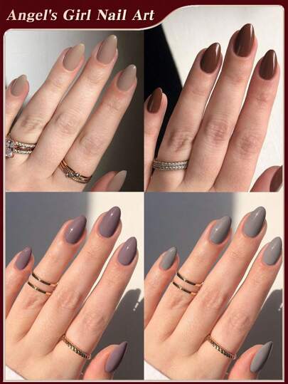 96 قطعة/علبة (4 ألوان مختلطة) أظافر لاصقة قصيرة بطرف بيضاوي باللون البني، أظافر أكريليك كاملة مزيفة قصيرة، تحتوي على 1 غراء جيلي و 1 ملف أظافر في علبة تخزين مناسبة للنساء والفتيات لاستخدامها في الحياة اليومية وحفلات