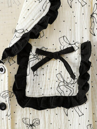 بيجاما مجموعة بلوزة وبنطال منزلي لفتيات المراهقات، بلوزة كت مزدوج بكشكش وجيب وطبعة الأزهار، وبنطال مريح وفضفاض، قطعتين