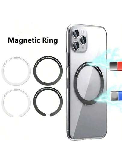 5 قطع صفيحة معدنية مغناطيسية حلقة للشاحن اللاسلكي ، ورق ملصق صفيحة الحديد لحامل الهاتف في السيارة متوافق مع هواتف آبل آيفون وجميع الهواتف بالمغناطيس