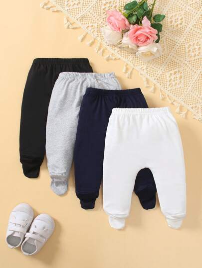 4 قطعة/مجموعة بنطلون تدفئة قدم للأطفال الرضع من الجنس الذكر بألوان سادة بسيطة، متعدد الألوان، مناسب للرياضة والمنزل والملابس اليومية ، بنطلون ربيعي/خريفي للأطفال الرضع من الذكور الجدد، إكسسوارات بنطلون للأطفال الرضع الذكور