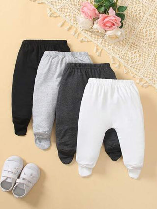 4 قطعة رومبير سروال تصميم بسيط أحادي اللون بدون أقدام للأطفال الصغار، مناسبة للرياضة والمنزل والارتداء اليومي، للربيع والخريف