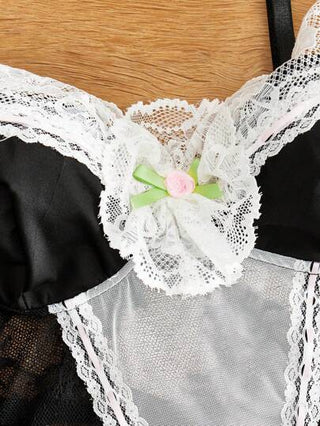 لانجيري حريمي FairyFlirt بودي سوت شفاف مطرز بزهور الدانتيل ذو حمالات مكسرة وأكواب مقواة، باللونين الأسود والأبيض، مناسب لحفلات الموسيقى والحفلات