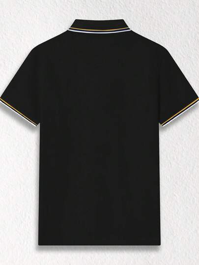 Manfinity Dauomo قميص بولو رجالي بأكمام قصيرة مطبوع بنمط عرضي مريح وكاجوال