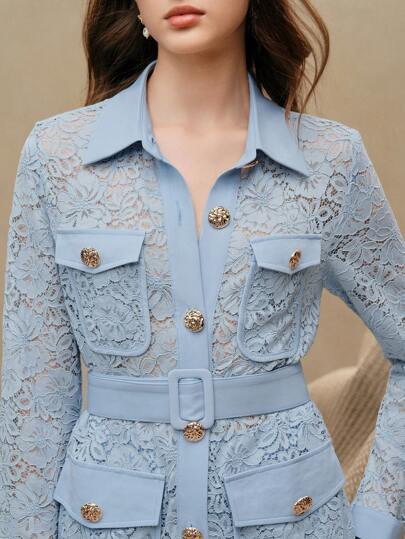 Anewsta بدلة نسائية أنيقة من البليزر والبنطلون ذو تصميم من الدانتيل المفرغ للارتداء في المكتب، بأكمام طويلة مناسبة لفصلي الربيع والصيف