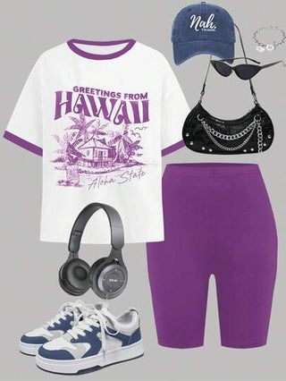 girls-sets مجموعة T-shirt وشورت كاجوال للفتيات المراهقات 2 قطعة، مناسبة للصيف