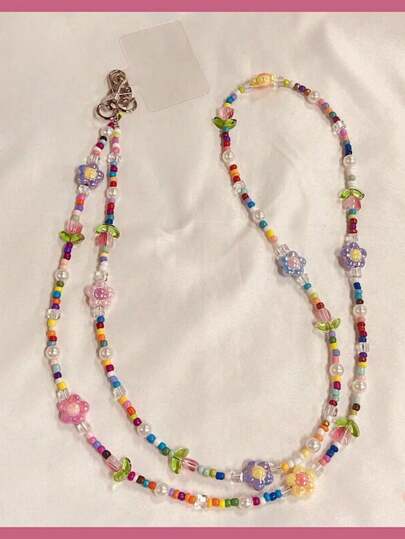 سلسلة قلادة من الخرز على شكل زهرة الزنبق متعددة الألوان، سير طويل كإكسسوار للهدايا للأم والعائلة والأصدقاء في المناسبات والأعياد، تميمة للهاتف