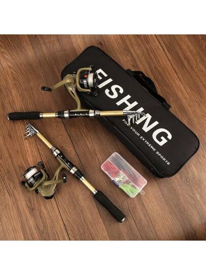 طقم قصبة صيد وملحقات من الذهب، مقاوم للتآكل مناسب للمياه العذبة والمالحة، مناسب للهدايا