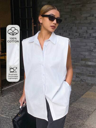 DAZY قميص/بلوزة نسائية أنيقة واسعة وبلا أكمام، للاستخدام اليومي والعطلات الصيفية