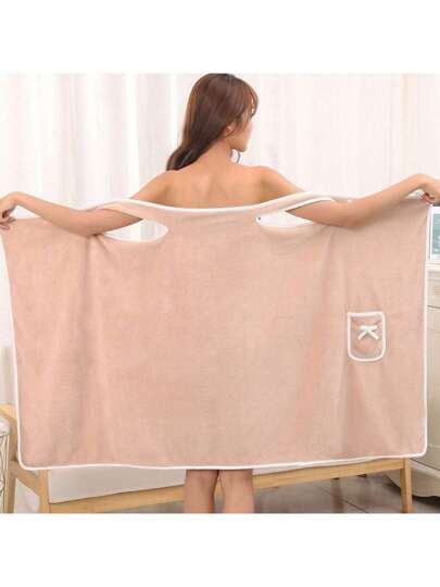 مجموعة منشفة حمام قابلة للارتداء - بحجم الكبار مع جيب للتخزين ، منشفة سميكة من القطيفة قوية الامتصاص وسريعة التجفيف - مناسبة للاستخدام بعد الاستحمام - لا داعي للقلق بشأن السقوط