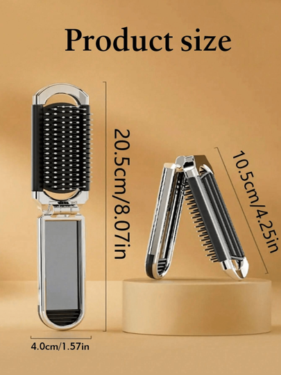 1 قطعة/ 10 قطع /30 قطعة / مشط قابل للطي مخصص - كريمي، مدمج بمرآة، فرشاة شعر، مشط، أداوات شعر، منتجات وإكسسوارات صالون حلاقة وتجميل، ضرورات السفر الجمالية، مرآة مكياج سهلة الاستخدام