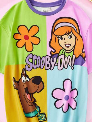 تيشيرتات بناتي SCOOBY-DOO X تي شيرت كاجوال قصير الأكمام لفتاة المراهقة مزين بطباعة الكلاب الكرتونية والزهور الملونة للصيف
