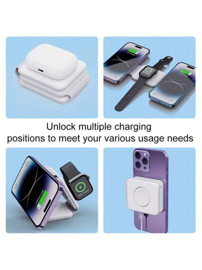 شاحن لاسلكي متعدد الاستخدامات متوافق مع اجهزة آيفون 12/13/14/15/16، 3/برو، محطة شحن لاسلكية مغناطيسية قابلة للطي متوافقة مع آيفون 16 15 14 13 12 11 إكس 8 برو ماكس/برو/ميني/بلس، متوافق مع ساعة Apple، متوافق مع ايربودز، مناسب للمكتب والسكن والمنزل