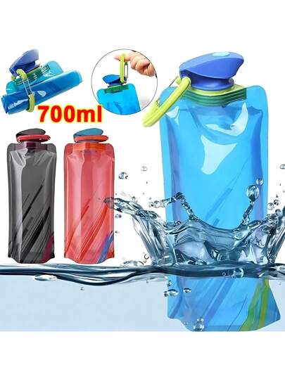 قطعة واحدة، حقيبة ماء قابلة للطي والحمل بسعة 700 مل، خفيفة الوزن، للاستخدام الرياضي والخارجي، منفذ على شكل منقار للتزويد بالماء، سعة كبيرة
