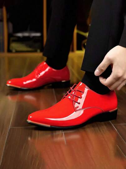 أحذية أوكسفورد حريمي أحذية أكسفورد جلد بي يو لامع للرجال، طراز بريطاني، أحذية رسمية كاجوال للملابس الرسمية للرجال