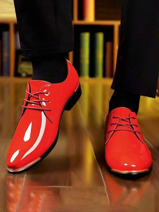 أحذية أوكسفورد حريمي أحذية أكسفورد جلد بي يو لامع للرجال، طراز بريطاني، أحذية رسمية كاجوال للملابس الرسمية للرجال