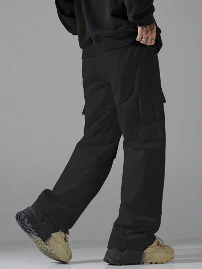 Manfinity Hypemode بنطلون كاجوال رجالي سليم بخطوط مستقيمة وفضفاض من اللون الأحادي